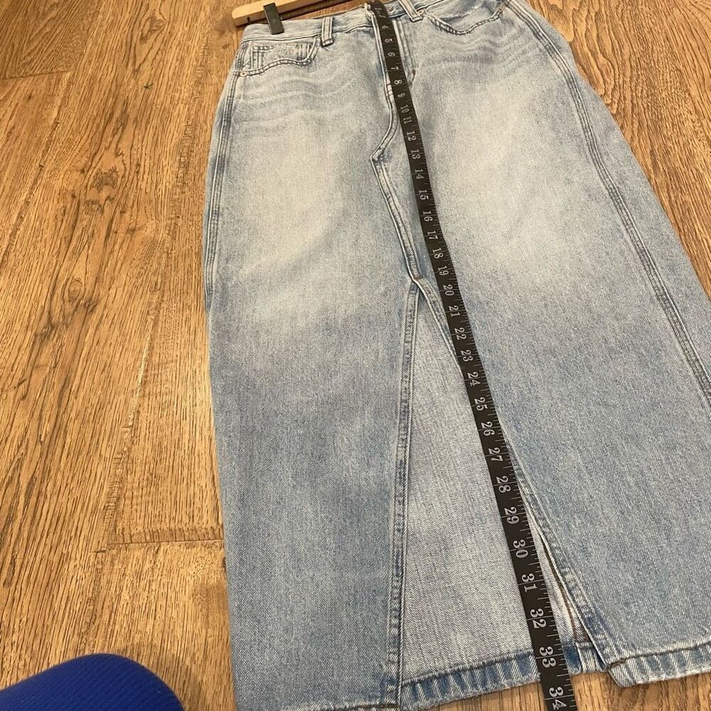 Madewell Light Wash Rigid Jean A Line Double Denim Country Cowboy Midi Skirt Siz - Picture 10 of 10